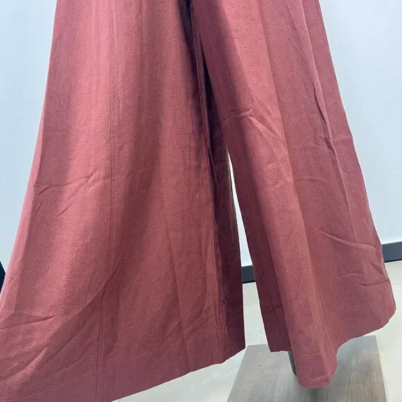 NWOT Farm Rio Linen Blend Sleeveless Halter Wide Leg Jumpsuit Sz L Brown